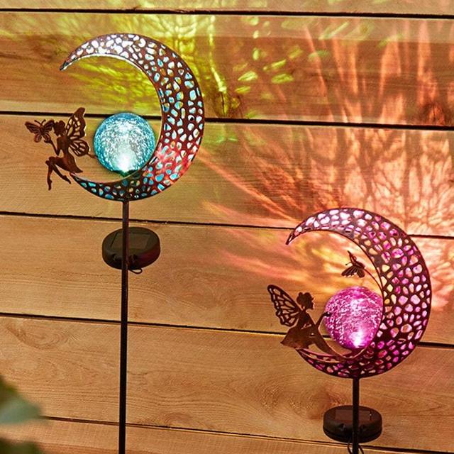 Fairy Crescent Moon Solar Stakes, CHOOSE Color