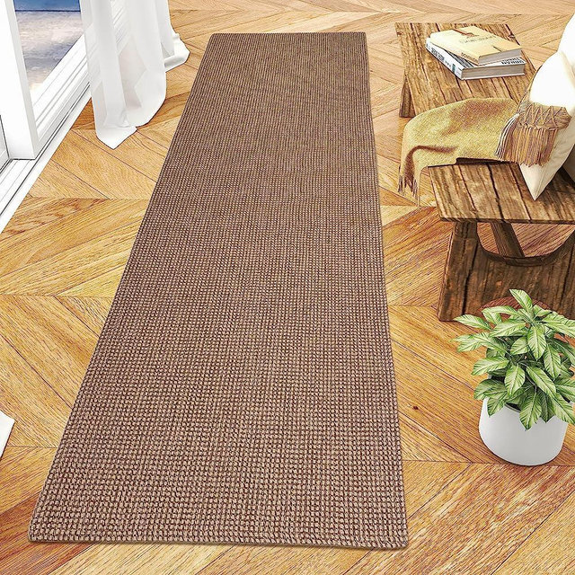 KOZYFLY Jute Runner Rugs 2' x 6' Non Slip Rubberback Boho Hallway Rug Braided Cotton Washable Woven Rug Nature Tribal Throw Rugs Indoor Outdoor Farmhouse Area Carpet for Porch Bedroom Kitchen