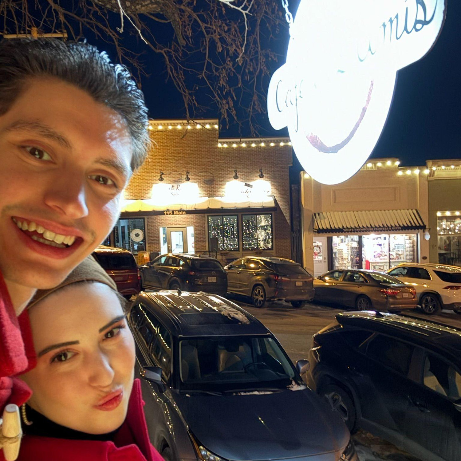 Margo and William celebrating a special night at Cafe de Amis