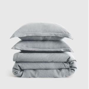 European Linen Double Flange Duvet Cover Set - Mist, King/Cal King