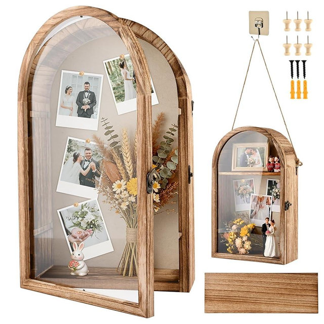 Shadow Box Frame 10x16 Large Shadow Boxes Display Cases with Linen Back and Removable Shelves, Picture Frame Wedding Bouquet Memorabilia Medals Photos Memory Box for Keepsakes
