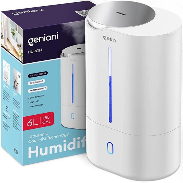 GENIANI Top Fill Cool Mist Humidifiers for Bedroom & Essential Oil Diffuser 6L - Smart Aroma Ultrasonic Humidifier for Home, Baby, Large Room with Auto Shut Off (White)