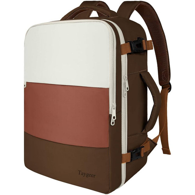 Taygeer Travel Backpack for Women Men, Airline Approved Carry on Backpack with USB Charging Port & Laptop Compartment, Weekender Bag for Weekender Gym, Work, Hiking Essentials, Khaki Beige