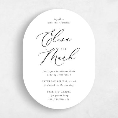 White Oval Wedding Invitation - Marlow Portrait