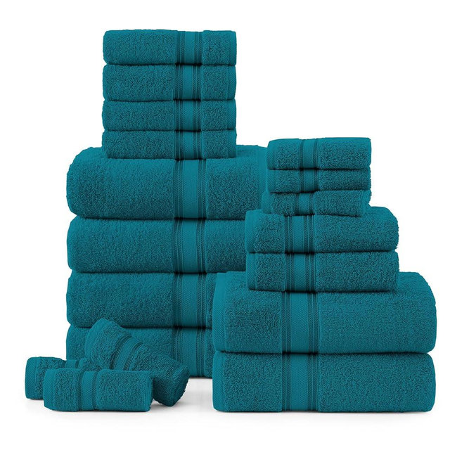 Lane Linen 100% Cotton Luxury Bathroom Towel Set - 18 Pcs - Zero Twist, Quick Dry, Super Soft & Highly Absorbent - 6 Bath Towels, 6 Washcloths, 6 Hand Towels - Tumble Dry regains Fluffiness - Sea Port