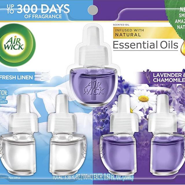 Air Wick Plug in Scented Oil Refill, Fresh Linen and Lavender, Air Freshener, Essential Oils, 5 Count,Fresh Linen and Lavender