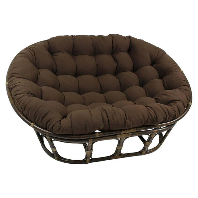 Maykoosh Rattan Double Papasan Chair with Twill Cushion - Bohemian Style Seating Chocolate