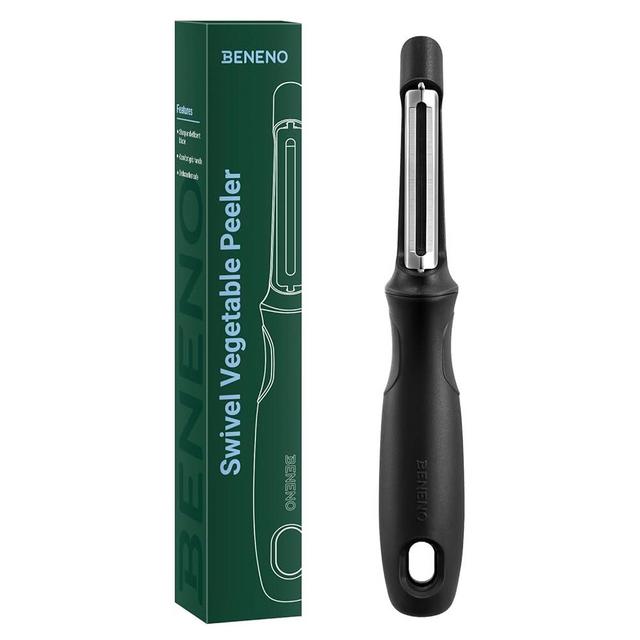 Beneno Swivel Vegetable Peeler, Razor-Sharp Smooth Peeling Stainless Steel Blades, Ergonomic Comfort Non-Slip Rubber Handle, Durable Kitchen Peeler Tool with Potato Eye Remover, Dishwasher Safe, Black