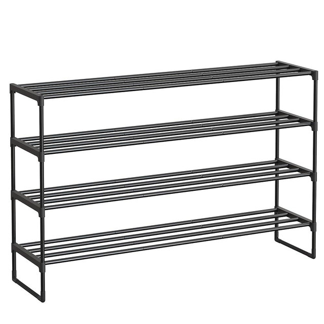 SONGMICS Shoe Rack, 4-Tier Shoe Organizer, Metal Storage Shelf, Upright or Upside Down, for 25-30 Pairs, Stackable, for Entryway, 11.8 x 46.1 x 29.5 Inches, Black ULSA034B01
