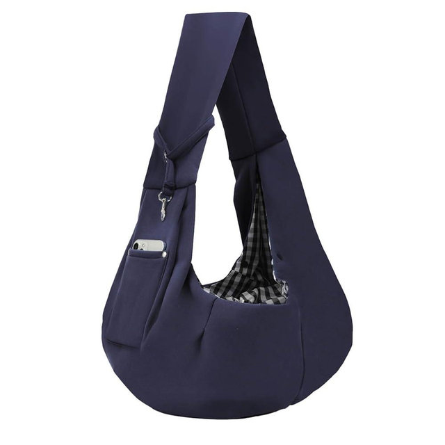 Dog Carrier Sling - Reversible Puppy Carrier Purse with Storage Pocket, Hand-Free Dog Sling Carrier for Carry Small Dogs and Cats, Travel Safety Harness, Dog and Cat Harness (Dark Blue)