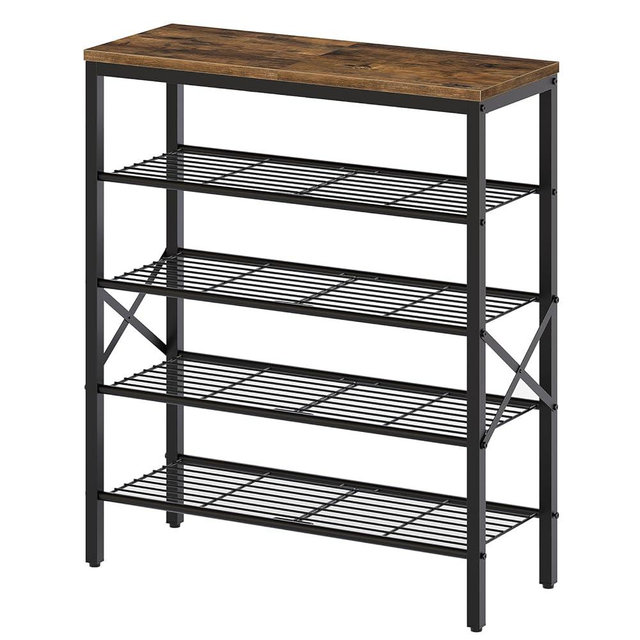 YATINEY 5-Tier Shoe Rack, Shoe Storage for Entryway and Closet, Free Standing Shoe Organizer with Metal Mesh Shelves, 16-20 Pairs of Shoes, Rustic Brown and Black SS05BR