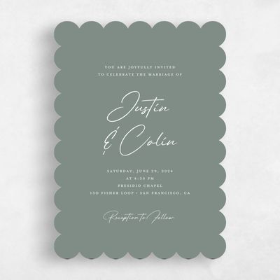 Green Scalloped Wedding Invitation - Burke Classic