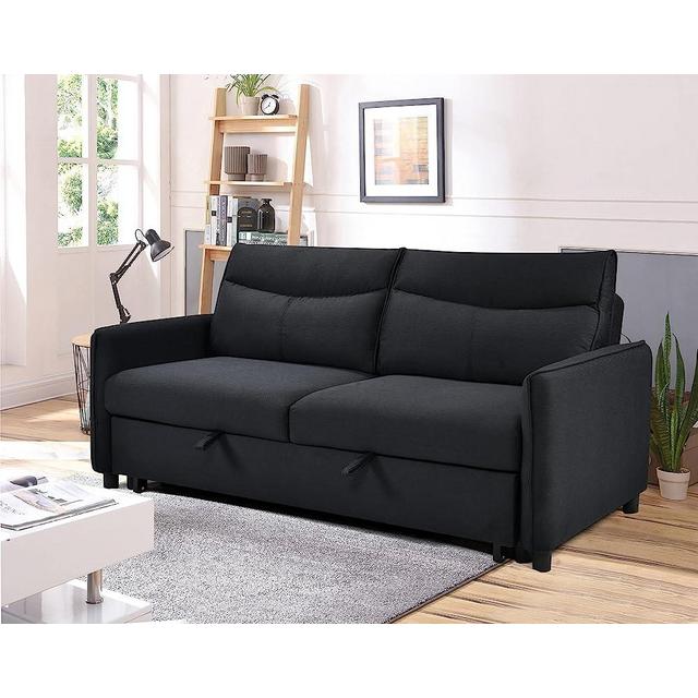 ERYE 3-in-1 Loveseat Futon Sofa Convertible Queen Size Bed with Pull Out Sleeper Couch Bed & Reclining Backrest for Living Room Furniture Sets Sofabed, Black