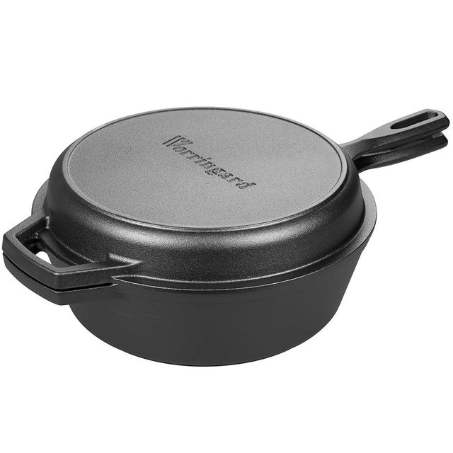 VORRINGARD Pre-seasoned Cast Iron Double Dutch Oven Pot with Skillet Lid, for Bread Baking, Outdoor, Campfire Cooking, 3 Quart