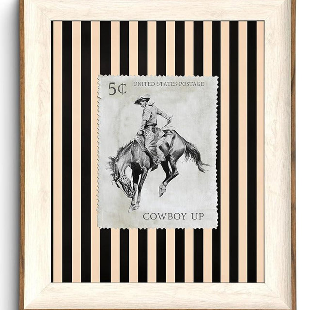 uniro Vintage Western Framed Wall Art, Vintage Cowboy Up Canvas Art Prints Painting, Antique Western Rodeo Decor with Stripes, Rustic Stamp Poster Ranch Cowboy Frame Art for Bedroom, Gallery, Living Room, Office,Desktop Decor - 10x12Inch