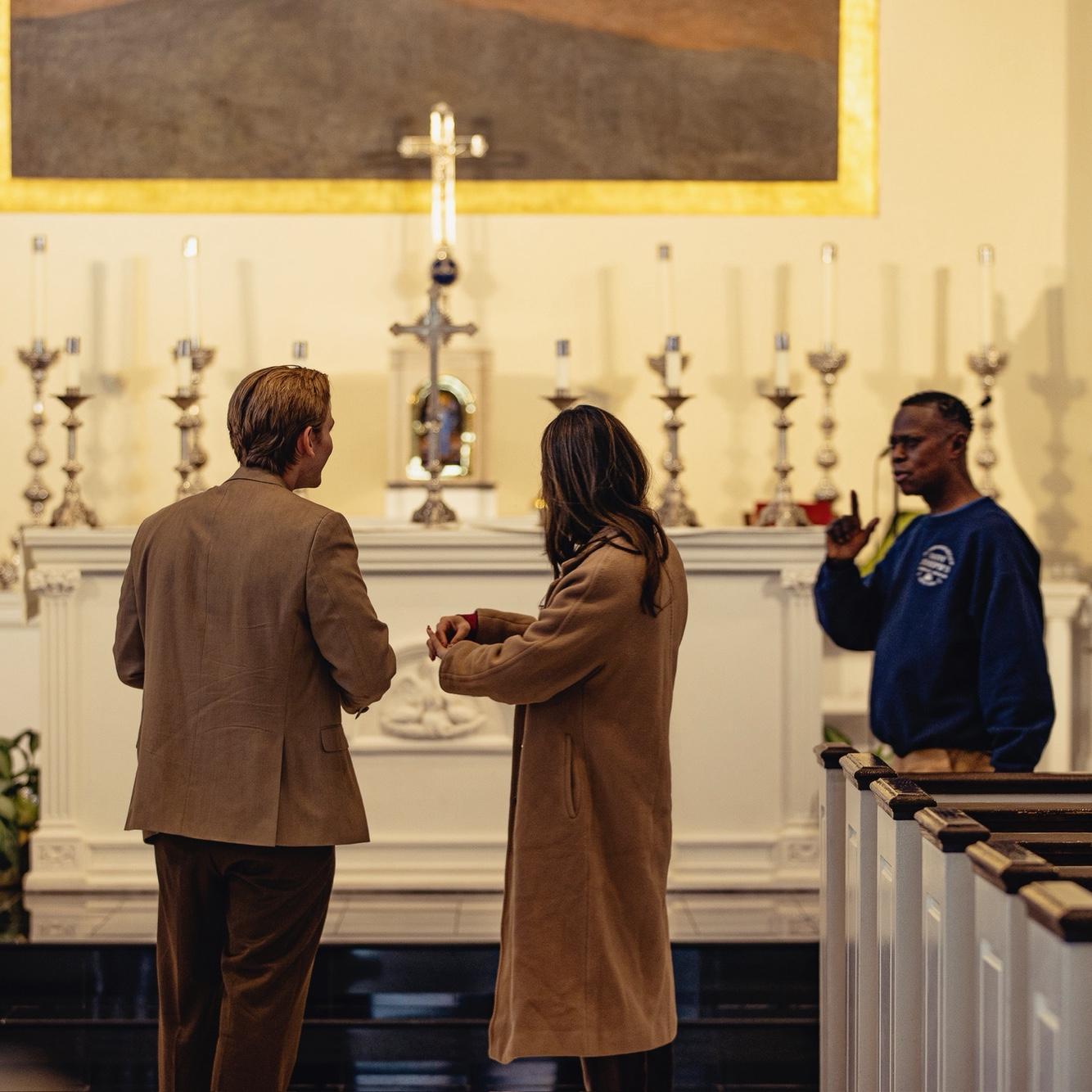 Us getting kicked out of the church the 2nd time by the janitor mid-proposal!