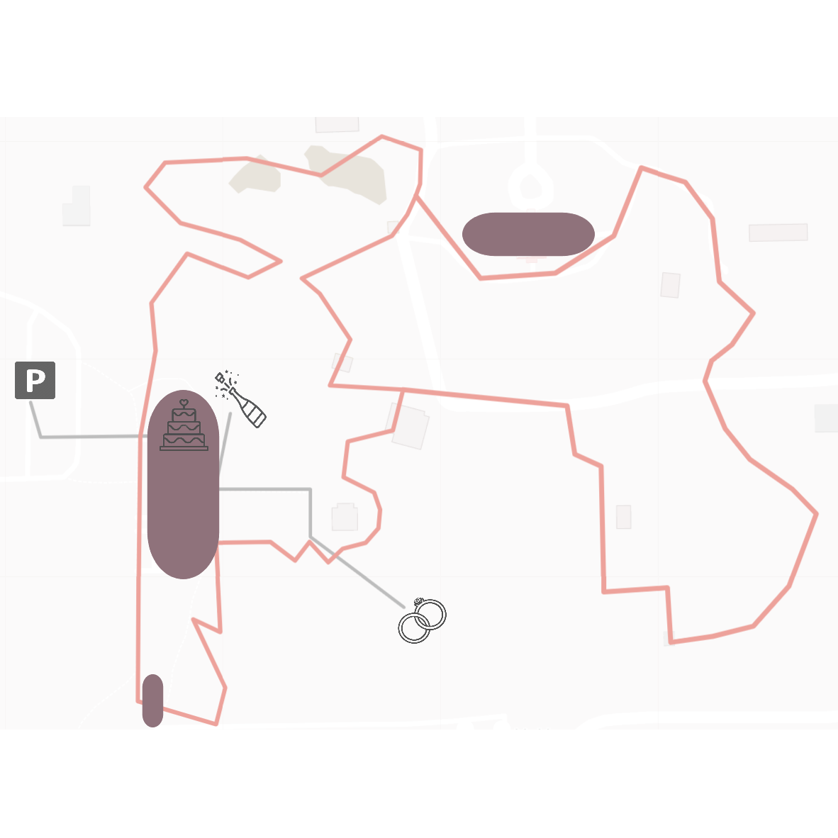 The Venue!
Check out all the gardens along the pink path, and follow the grey path to the ceremony and reception!
