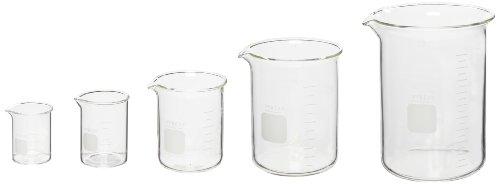 Corning Pyrex 5 Piece Glass Graduated Low Form Griffin Beaker Assortment Pack, with Double Scale