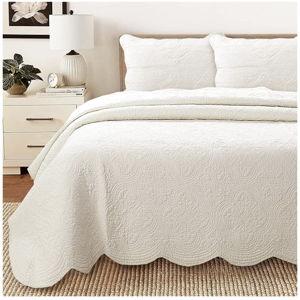 Cozy Line Home Fashions 100% Cotton Medallion Off White Matelasse Embossed Bedding Quilt Set, Reversible Lightweight Bedspread, Coverlet for All Season (Ivory, Oversized King - 3 Piece)
