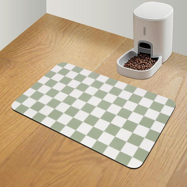 CooRug Checkered Pet Feeding Mat, Absorbent Dog Mat for Food and Water Bowls Dispenser 12" x 20" Green
