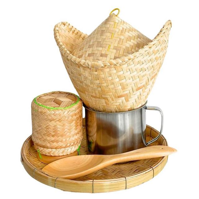 6-Piece Mini Sticky Rice Steamer Set - Bamboo Basket & Thai Rice Cooker, Portable for Camping