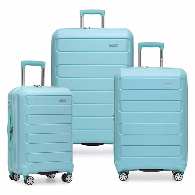 Traveler's Choice Pagosa Indestructible Hardshell Expandable Spinner Luggage, Baby Blue, 3 Piece Set