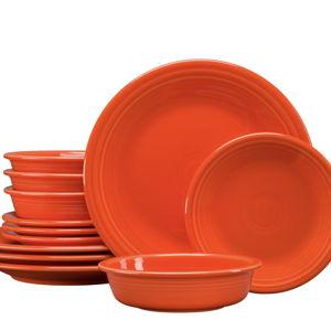 Classic Rim 12-Piece Dinnerware Set, Service for 4 (COLORS: Sunflower, Scarlet, Poppy, and Daffodil)