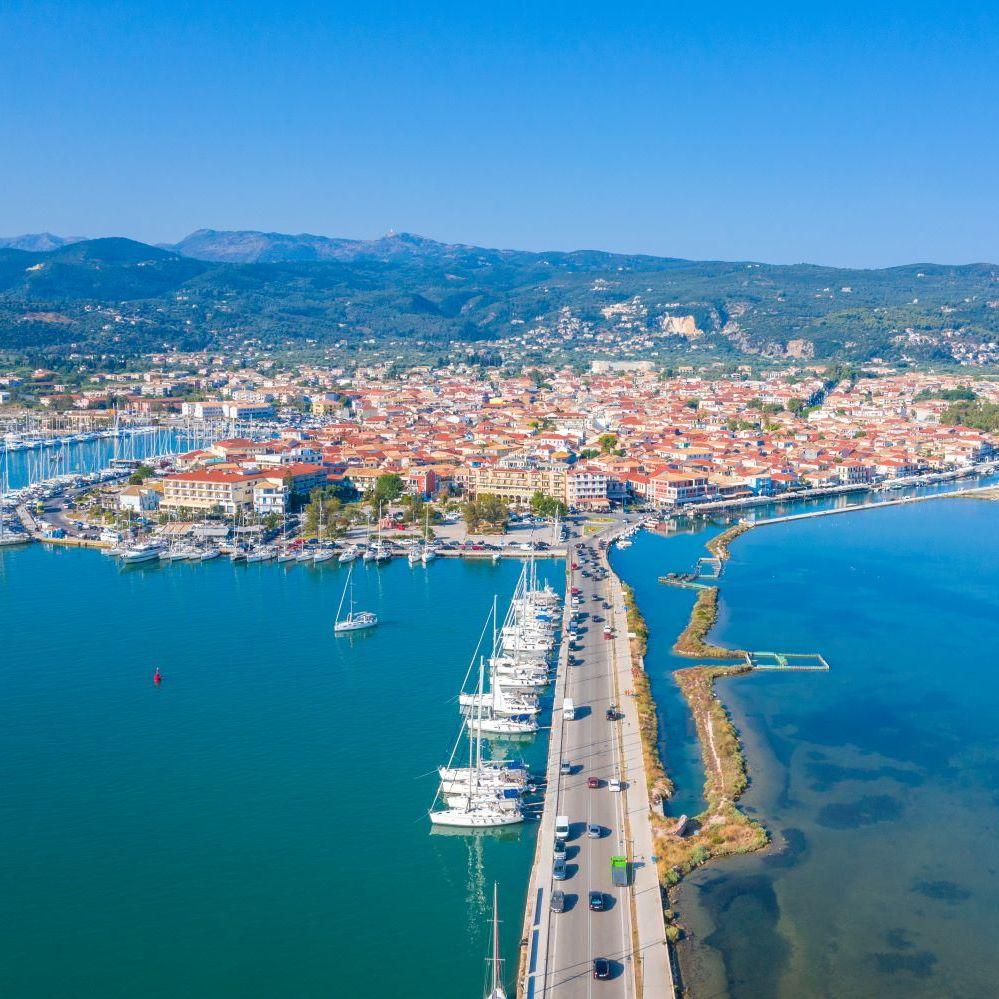 Causeway onto the island into lefkas town
