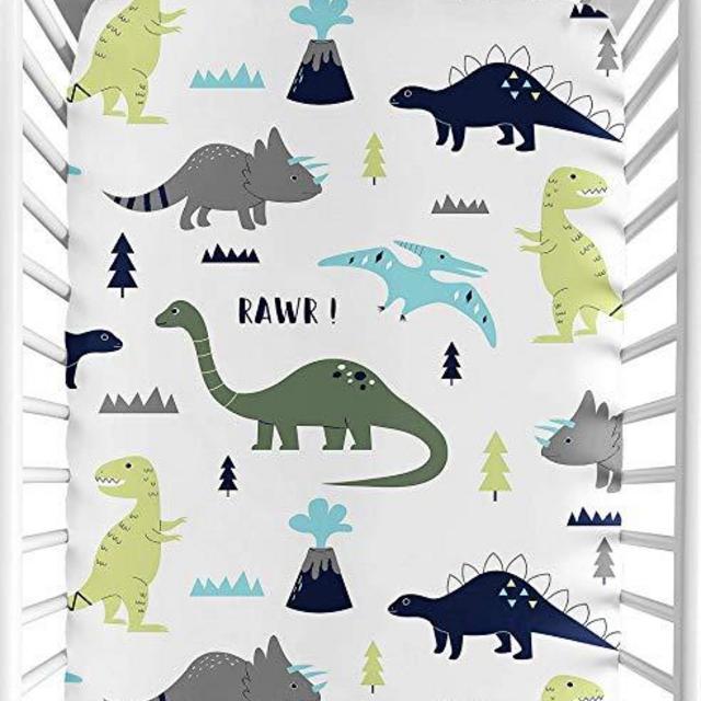Sweet Jojo Designs Fitted Crib Sheet for Blue and Green Modern Dinosaur Baby/Toddler Bedding Set Collection - Dinosaur Print