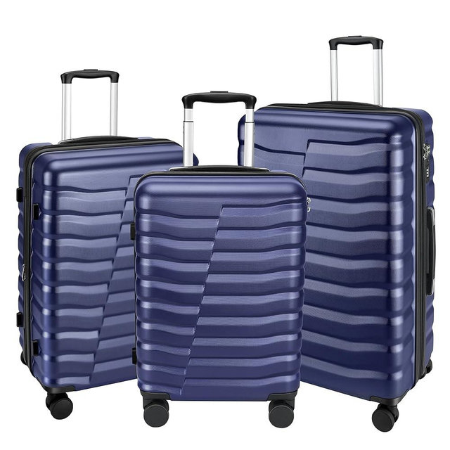 WireHot Lightweight Luggage with Spinner Wheels & YKK Zipper, 3-Piece Suitcase ABS+PC Hardside Hard Shell Luggage Sets with TSA Lock for Men, Deep Dark Blue (20+24+28 inch)