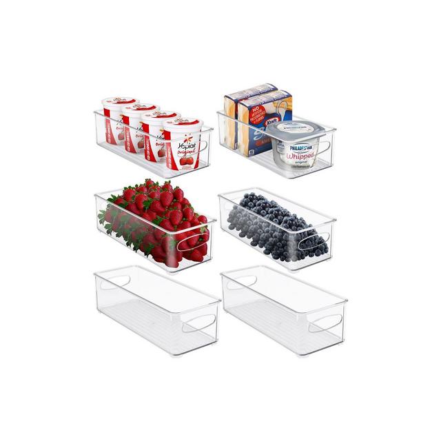 Sorbus 6 Pack Narrow Stackable Clear Storage Bins with Handles- for Kitchen Pantry, Freezer & Fridge Organization
