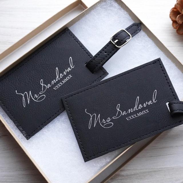 *See Notes for Guests* Luggage Tags Personalized Leather (Set of 2) | Custom Luggage Tag | Engagement Gift Couple Luggage Tags | Travel Gifts | Bridal Shower Gift