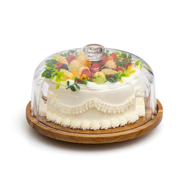 Vacream Cake Stand Acrylic Lid, Bread Container and can be rotated Wooden Base with Dome ，Cake Display Server Tray for Birthday， Kitchen ，Party ，Baking Gifts(12 Inch)