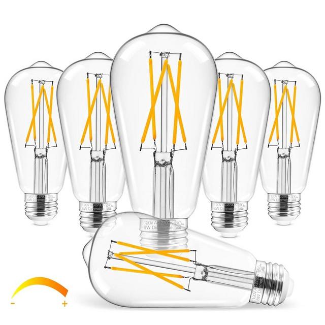 Hizashi Edison Bulbs Dimmable, E26 LED Bulb 60 watt, 2700K Soft Warm White, ST19 Vintage Light Bulbs, 95+CRI, UL Listed, 700LM 6W, Clear Glass, Pack of 6