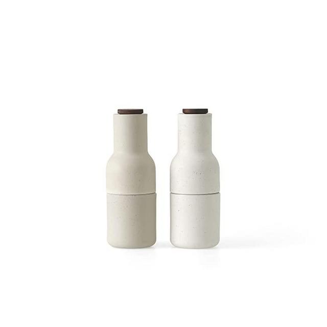 Ceramic Salt Grinder and Pepper Grinder Set of 2, Black Pepper Grinder & Sea Salt Grinder Inverted Design, Salt Pepper Grinder Set, Tall Glass Bottle Grinder Set, Pepper Mill & Salt Mill (Walnut-Sand)