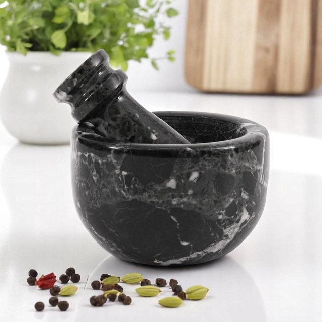 Marble Mortar and Pestle set 3 inch Handmade Molcajete -Grinder Bowl for Kitchen -Pill Crusher -Spices Crusher -Pill Grinder -Garlic Crusher