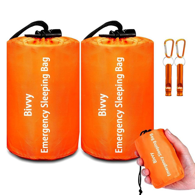 Emergency Sleeping Bag Survival Bag, Cymuber Portable Waterproof Thermal Bivy Sacks Tac Bivvy Bags,Camping Mylar Sleeping Bag Survival Gear Emergency Blankets Survival Shelter