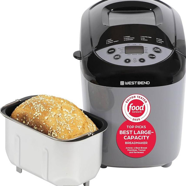 West Bend Hi-Rise Bread Maker with 12 Preset Digital Controls, 3 lb Capacity, in Gray (47413)