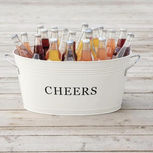 Twine Rustic Farmhouse Decor Ice Bucket & Galvanized Cheers Beverage Tub for Parties, 6.3 Gallons, Cream
