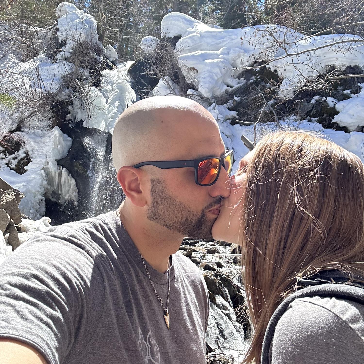 Our last hike in Reno before moving back East. We walked through 6 feet of snow and got sunburnt but the waterfall at the top made it worth it