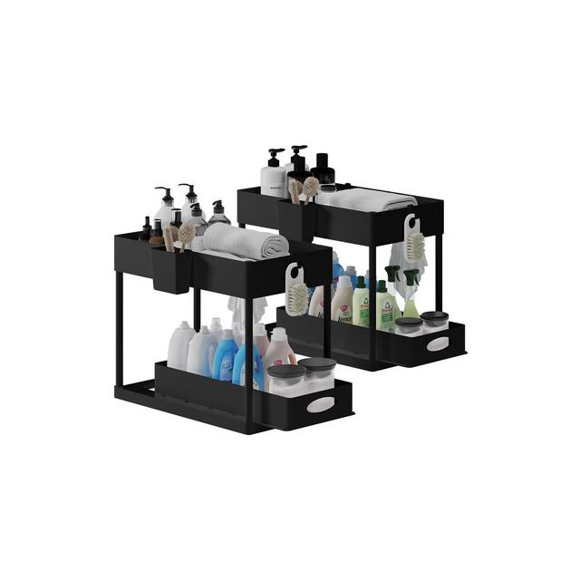 StorageBud 2-Tier Sliding Under Sink Organizer - Black - 2 Pack