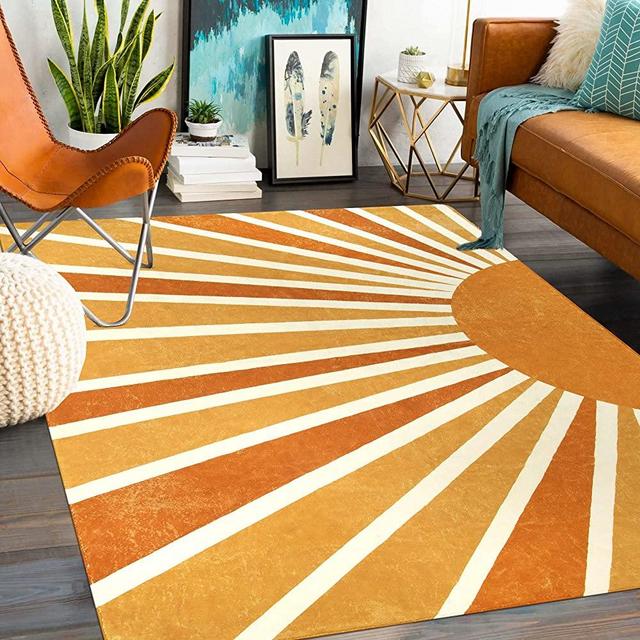 Lahome Sun Print Machine Washable Area Rugs-5x7 Rug for Living Room, Large Non-Slip Throw Rugs for Bedroom, Boho Kids Nursery Rug Carpet for Entryway Dining Room Office Rug Decor (5'x7', Rainbow Sun)