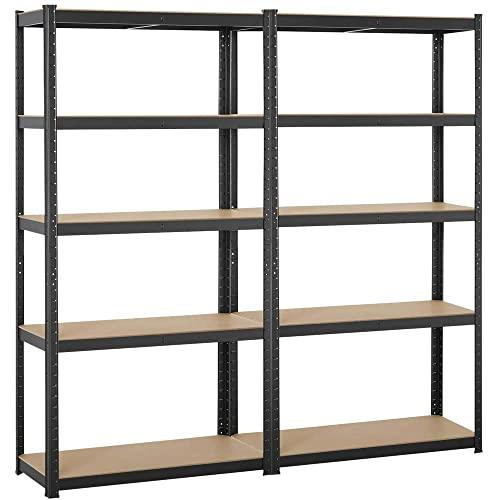 Yaheetech Black 5-Shelf Steel Shelving Unit Storage Rack Adjustable Garage Shelves Utility Rack Display for Home Office Garage 71in Height, 2 Packs