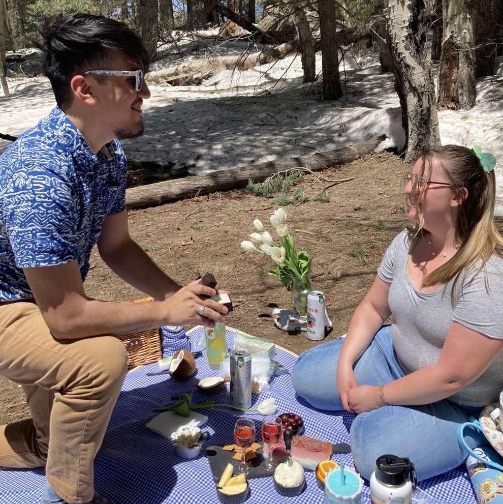 Dominic proposed at Aspen Corner in Flagstaff! This is where he took me hiking when he asked me to be his girl friend. He was so determined to picnic in spite of the snow! (Apr. 2023)
