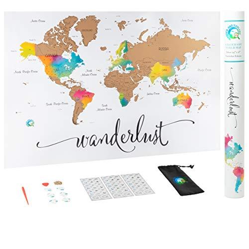 Scratch Off Map of The World | Deluxe Watercolor Wanderlust Edition | XL Size 24"x 36" | Beautiful Wall Art | Perfect Travel Gift | Includes Scratch Off Tools and Memory Stickers | by Wander the World