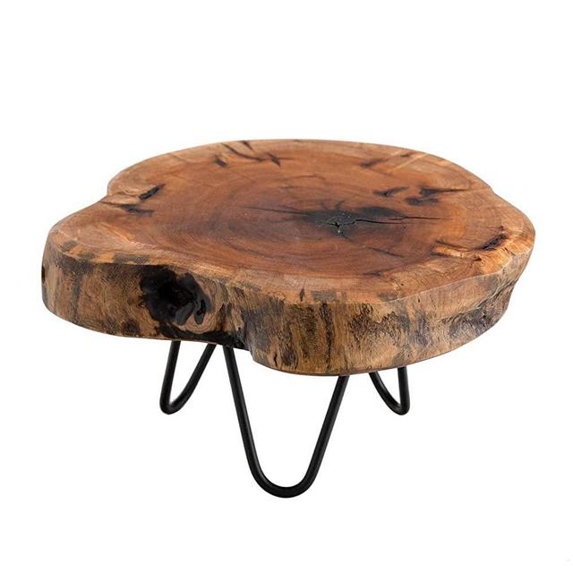 TJ Global Natural Edge Tree Trunk Wooden Stand with Hairpin Legs for Displaying Cakes, Plants, Candles, Decor (L8.5 x W8 x H4.5)