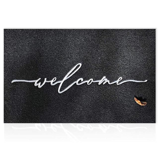 Welcome Mats for Front Door Large 24"x36" with Durable Non Slip Rubber Backing Ultra Absorb Mud Easy Clean Entry Door Mat for Indoor High Traffic Areas Outdoor Doormat Black