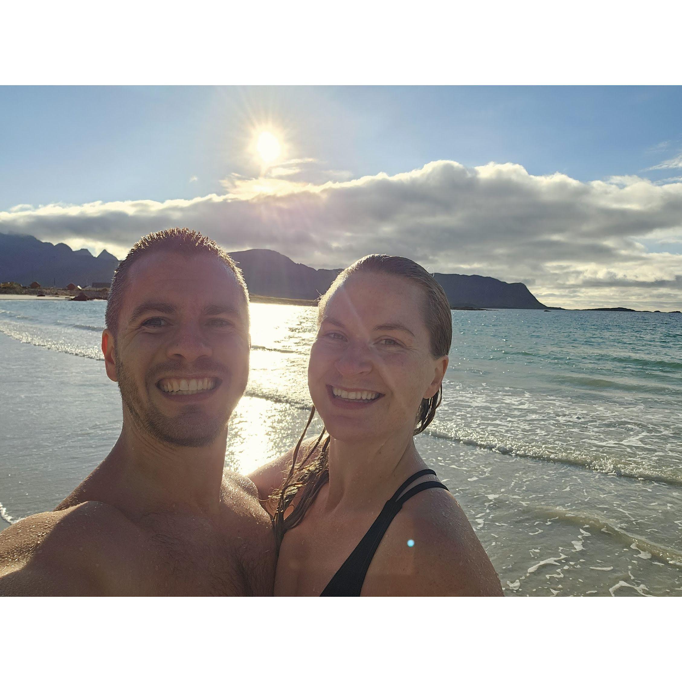 Arctic cold plunge in Ramberg, Lofoten, Norway! August 2023