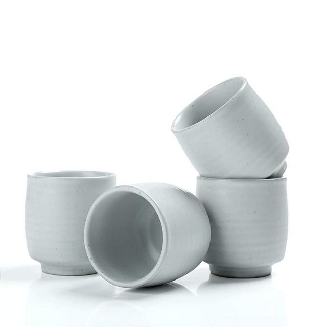 TEANAGOO Pottery Chinese Tea Cups For W07, 5.8 oz, Ruware, Ivory White, 4 pcs/Box, TC07, Japan Tea Cup, Japanese Tea K Cups, Korean Tea Cup, Large Japanese Tea Cup