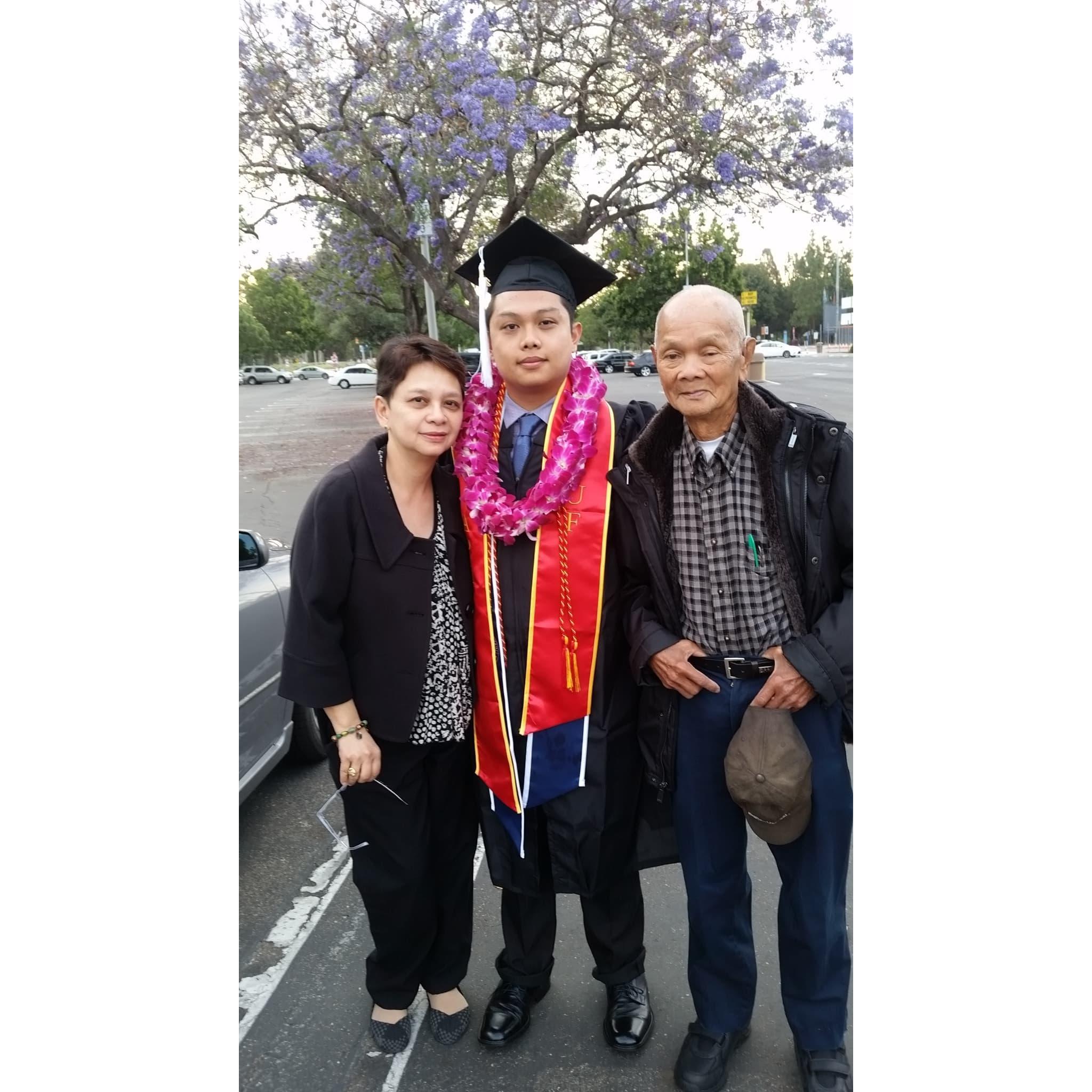 Criselda, Jan, and Lolo Emoy at Jan's graduation